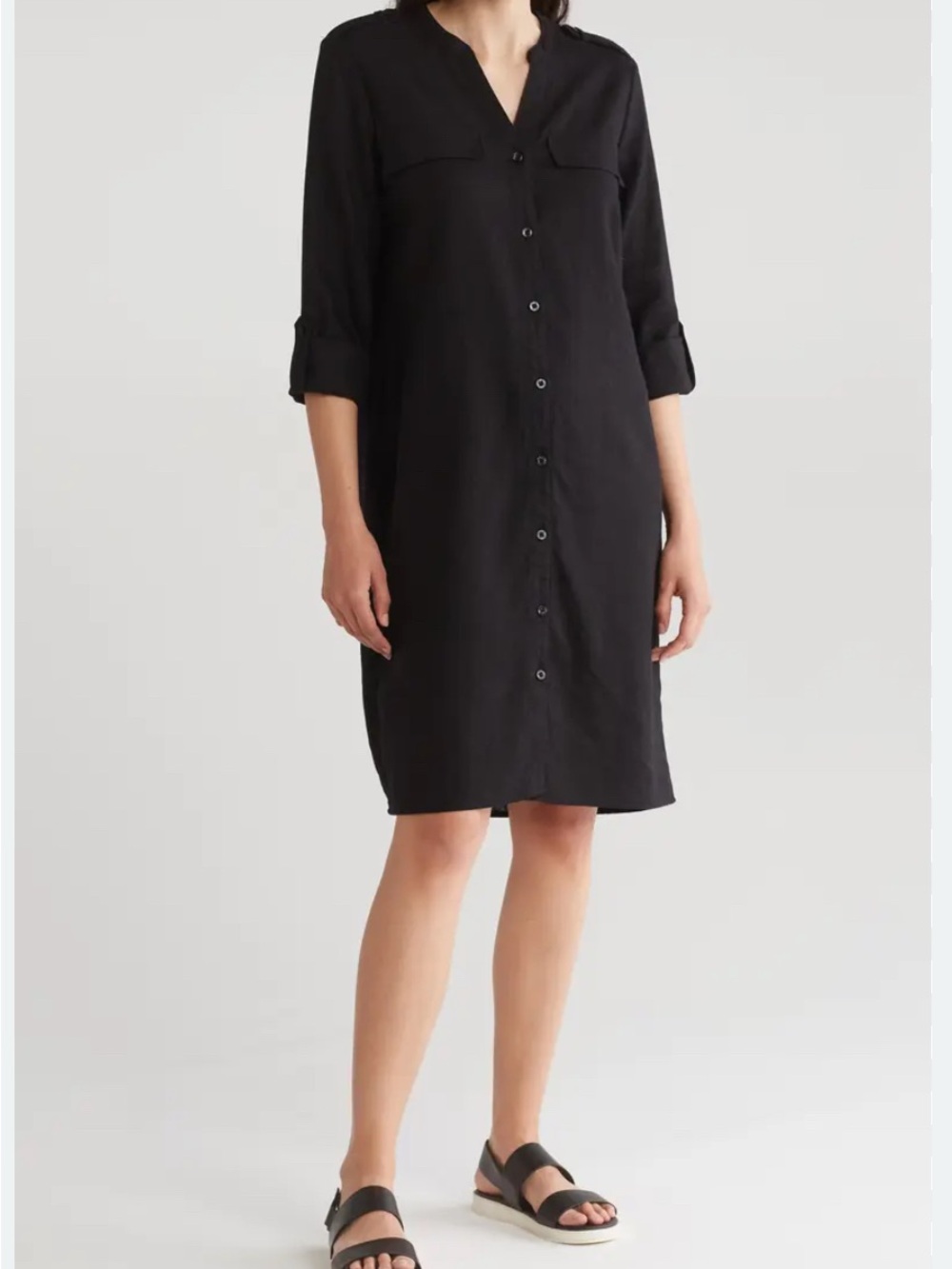 Calvin Klein Black Collared Button Dress - Picture 2 of 5